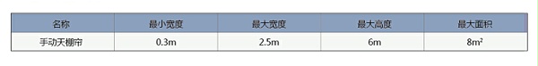 手动折叠式天棚帘尺寸范围